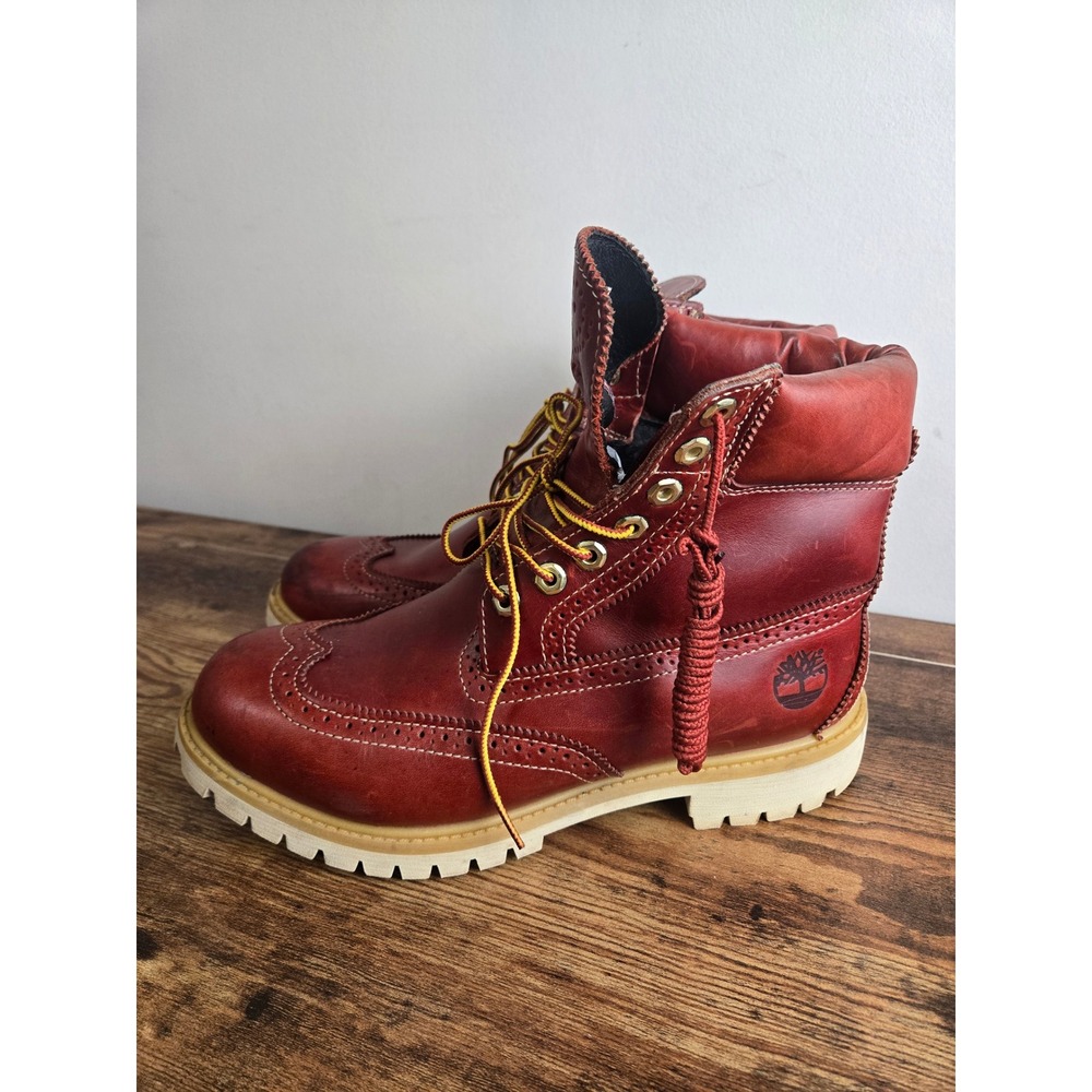 Timberland 6 Inch Premium Brogue Boots Red Brown Leather Wingtip A1HCL Mens 9